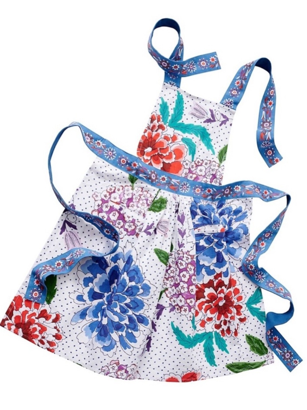Anthropologie Home MYA Floral Cotton Slub Apron NWT Blue Red Floral Cottage